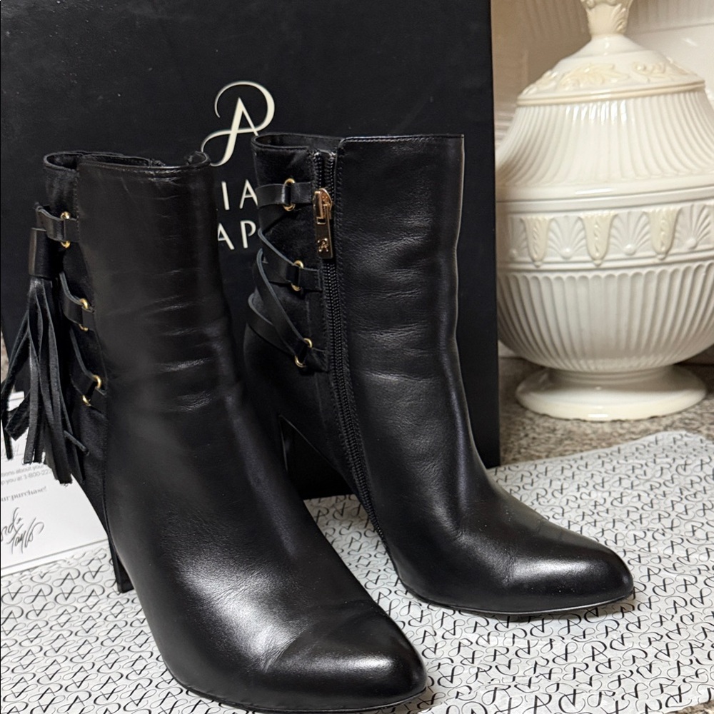 Adrianna Papell Black Heeled Boots with Tassel Details